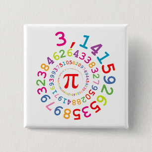 Original colors spiral of digits Pi number 3,14... 15 Cm Square Badge