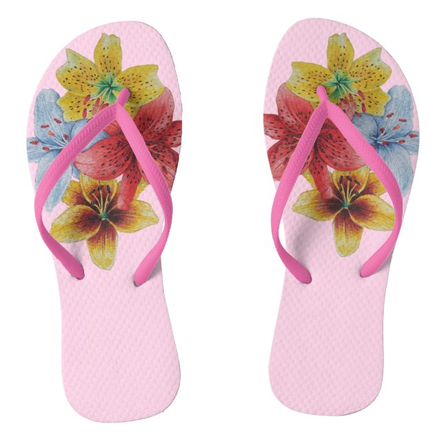 original colourful lily flower pattern floral art flip flops (Footbed)