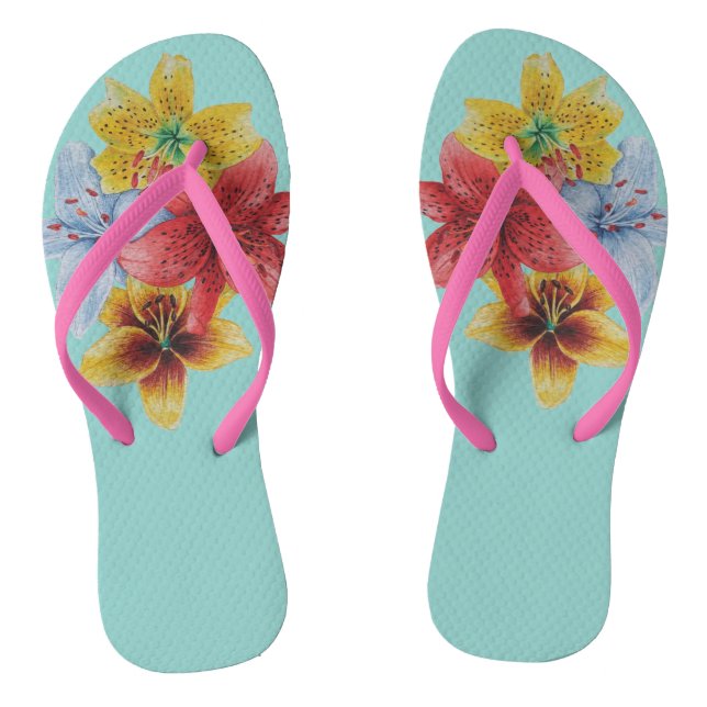 original colourful lily flower pattern floral flip flops (Footbed)