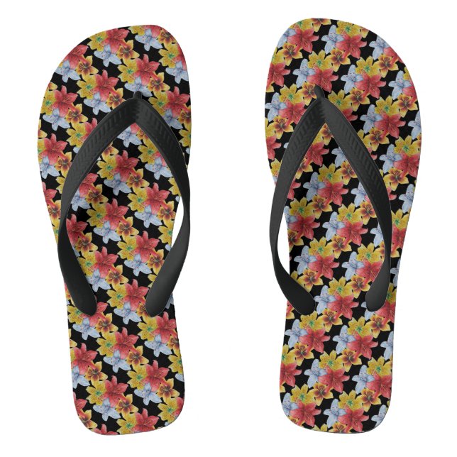 original colourful lily flower pattern floral flip flops (Footbed)