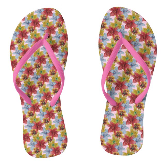 original colourful lily flower pattern floral flip flops (Footbed)