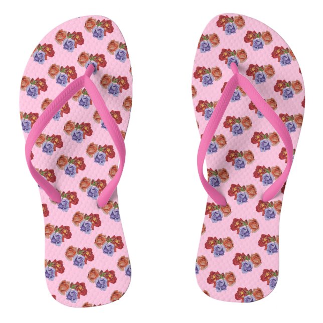 original colourful rose flowers pattern floral flip flops (Footbed)