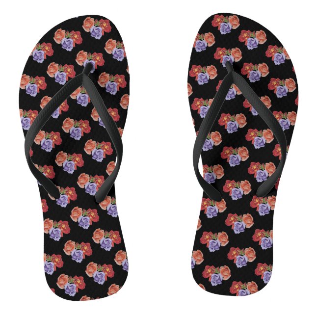 original colourful rose flowers pattern floral flip flops (Footbed)