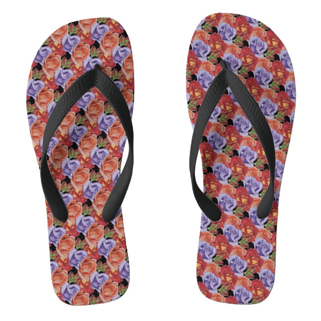 original colourful rose flowers pattern floral flip flops (Footbed)
