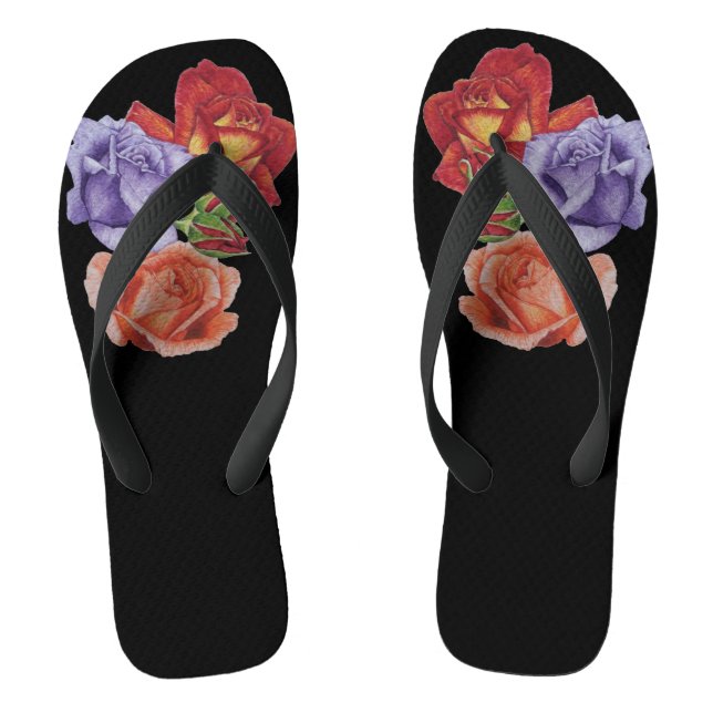 original colourful roses flowers pattern floral flip flops (Footbed)