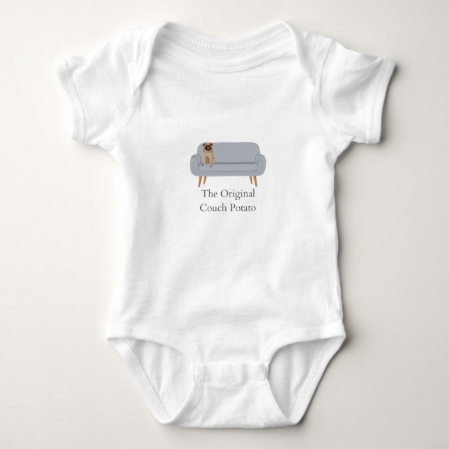 Original Couch Potato Pug Baby t shirt (Front)