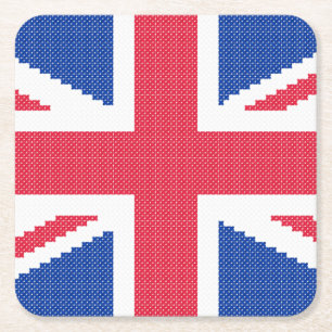 Original cross-stitch design Union Jack Square Paper Coaster