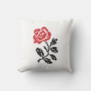Original cross-stitch flower design Red rose Cushion