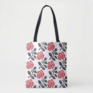 Original cross-stitch flower design   Red rose Tote Bag