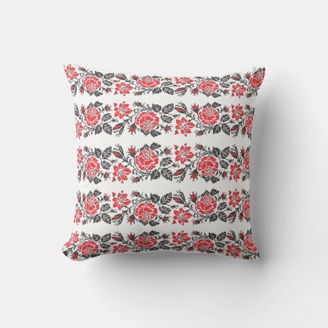 Original cross-stitch red rose flowers pattern cushion (Front)