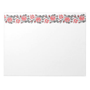 Original cross-stitch red rose flowers pattern notepad