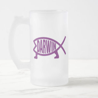 Original Darwin Fish (Violet) Frosted Glass Beer Mug