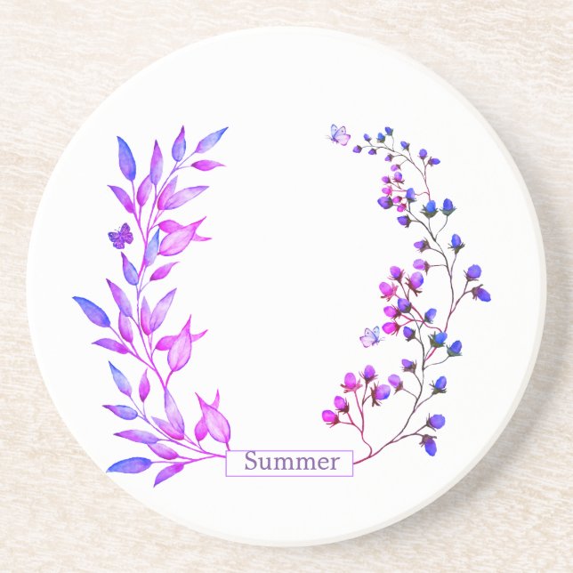 Original design of purple flowers and branches coaster (Front)
