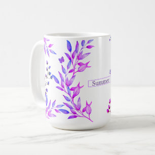 Original design of purple flowers and branches coffee mug