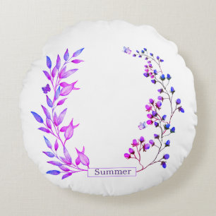 Original design of purple flowers and branches round cushion