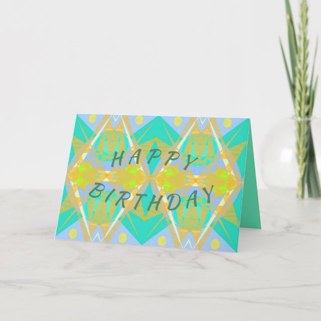 Original Digital Blue-Green Art Birthday Card (Front)