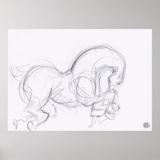 Original Drawing 3 Horse Year Zodiac Poster