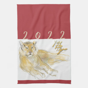 Original Drawing Chinese Tiger Year Birthday KT02 Tea Towel