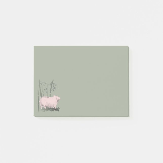 Original Drawing Pig and Bamboos Post-it Notes (Front)