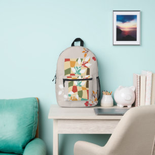 Original Earthy Floral Woman Portrait Art Print Printed Backpack