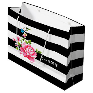 Original Elegant Black and white stripes pattern Large Gift Bag