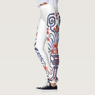 Original Elegant cross-stitch floral flower design Leggings
