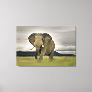 Original Elephant In Long Grass Canvas Print
