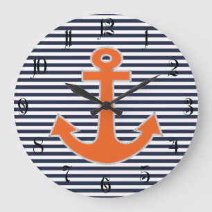 Original Embroidery Anchor Captain Nautical Large Clock