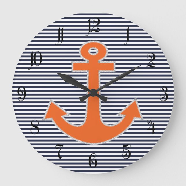 Original Embroidery Anchor Captain Nautical Large Clock (Front)