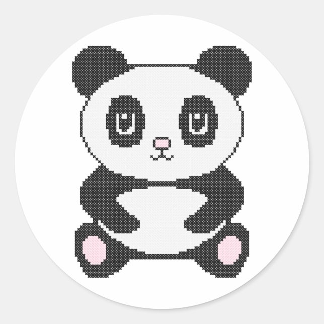 Original embroidery cross-stitch cartoon toy panda classic round sticker (Front)