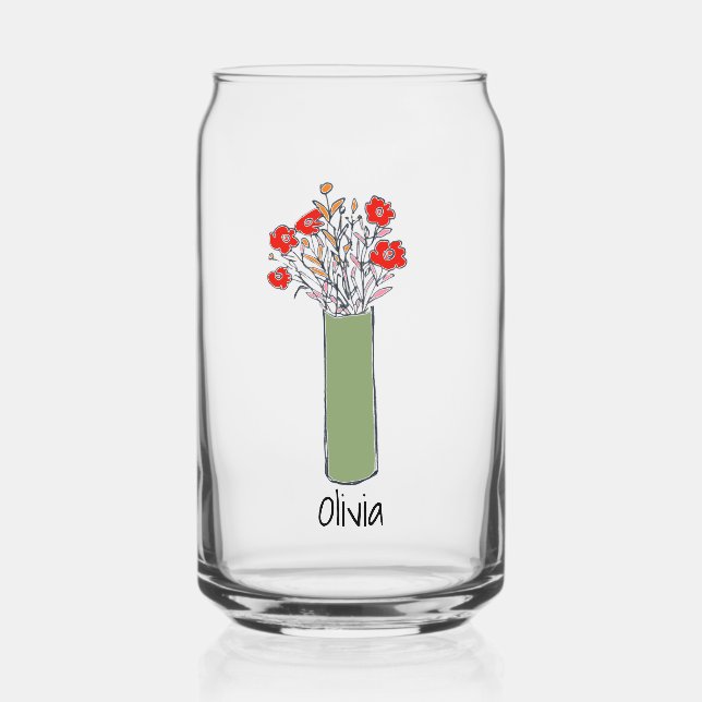 Original Fun Quirky Flower  Can Glass (Front)