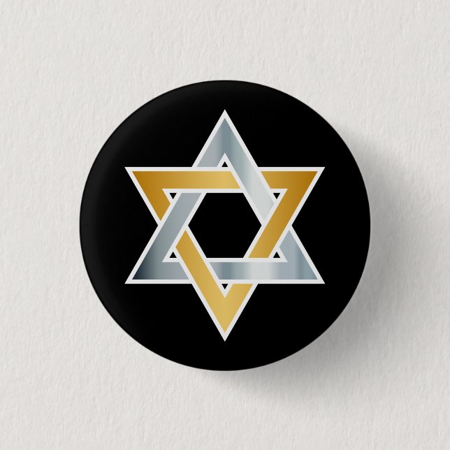 Original gold silver Star of David symbol 3 Cm Round Badge (Front)