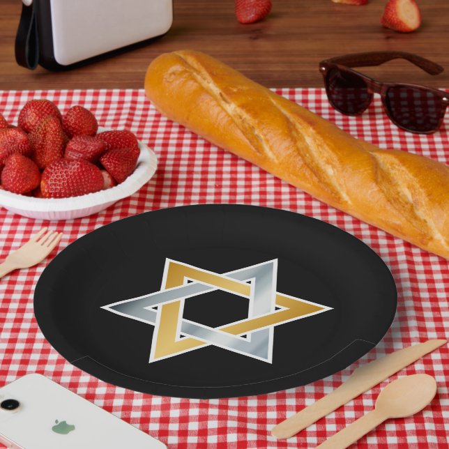 Original gold silver Star of David symbol Paper Plate (Picnic)