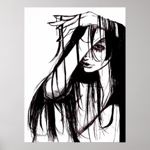 Original Gothic Ink Woman Dark Illustration Horror Poster