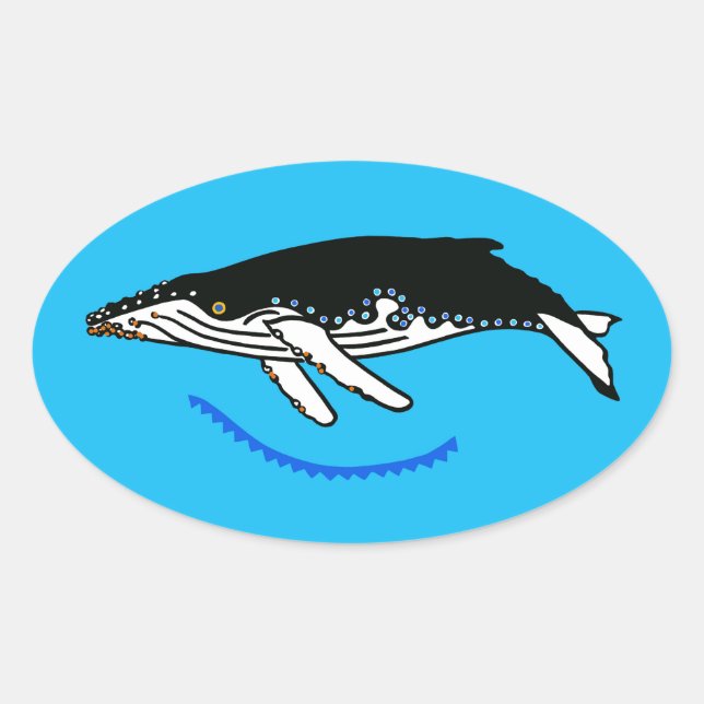 Original graphics -  Humpback WHALE - Ocean blue - Oval Sticker (Front)