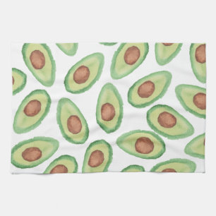 Original green brown watercolor avocado pattern tea towel