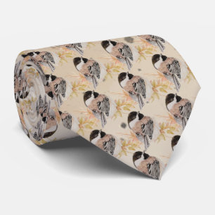 Original hand painted Watercolor Chickadee Bird Tie