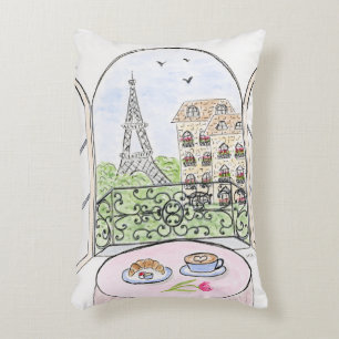 Original Hand painted Whimsical Paris Eiffel Tower Decorative Cushion