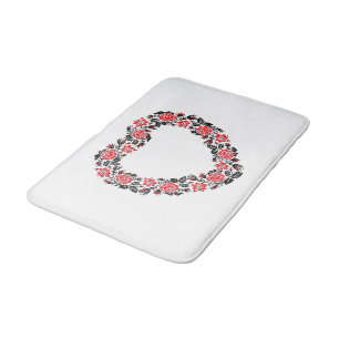 Original Heart of cross-stitch red rose flowers Bath Mat