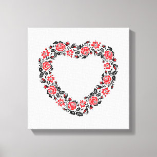Original Heart of cross-stitch red rose flowers Canvas Print
