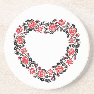 Original Heart of cross-stitch red rose flowers Coaster