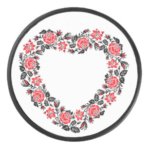 Original Heart of cross-stitch red rose flowers Hockey Puck