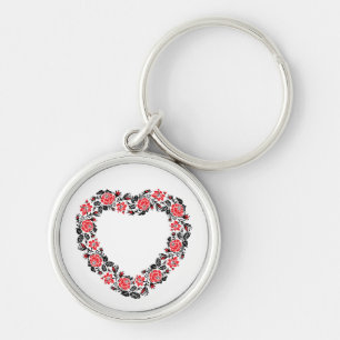 Original Heart of cross-stitch red rose flowers Key Ring