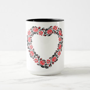 Original Heart of cross-stitch red rose flowers Mug