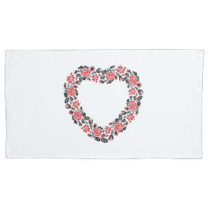 Original Heart of cross-stitch red rose flowers Pillowcase