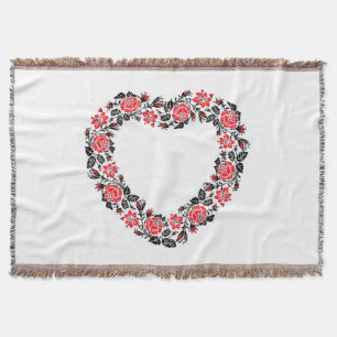 Original Heart of cross-stitch red rose flowers Throw Blanket