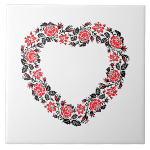 Original Heart of cross-stitch red rose flowers Tile