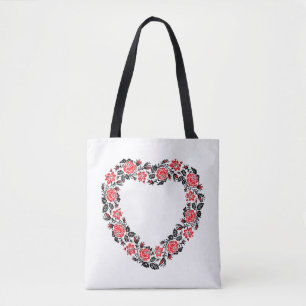 Original Heart of cross-stitch red rose flowers Tote Bag