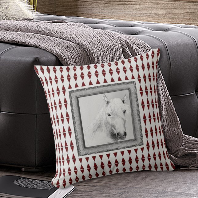 Original Horse Spirit Animal Black White Drawing Cushion (Creator Uploaded)