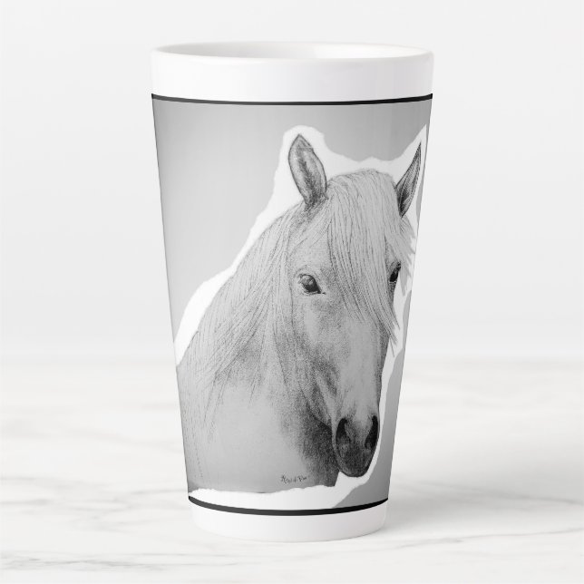 Original Horse Spirit Animal Black White Drawing Latte Mug (Front)